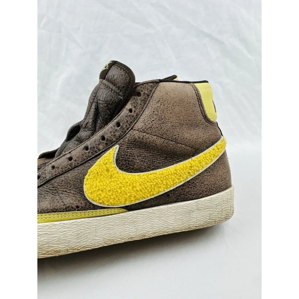 Nike Blazer Mid Premium Brown Yellow Sherpa Swoosh Sneakers 316963-271 Size 9